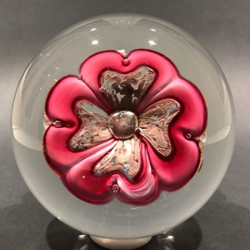 Large Vintage Murano Art Glass Footed Paperweight Large Upright Pink Flower
