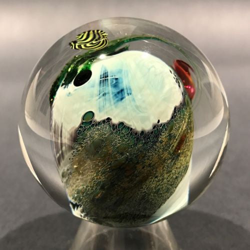Early Josh Simpson Art Glass Handmade Marble 2” Inhabited Planet