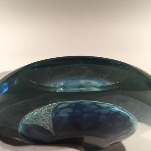 Large Robert Eickholt Art Glass Paperweight Dichroic