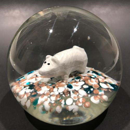 Vintage Murano or American Art Glass Paperweight Sulphide Pig