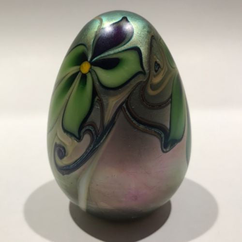 Vintage Orient & Flume Art Glass Paperweight Iridescent Gold Floral Eg