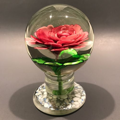 Vintage Chinese Art Glass Paperweight Large Footed Peony Crimp Rose Pedestal