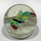 Vintage Murano Art Glass Paperweight Lampworked Butterfly on Latticino Basket