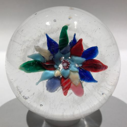 Antique Boston & Sandwich Art Glass Paperweight Fantasy Flower W/ Millefiori