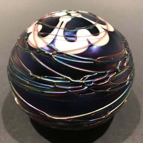Terry Crider Art Glass Paperweight Iridescent Surface Decorated Threading