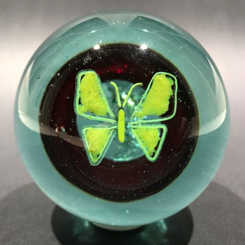 Vintage Pilkington St Helens Glassworks Art Glass Paperweight Yellow Butterfly