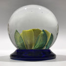 Signed Robert Mason Pairpoint Footed Yellow Crimp Rose Art Glass Paperweight
