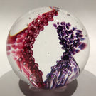 Signed Glass Eye Studio GES Modern Art Glass Paperweight Purple Maroon Bubbles