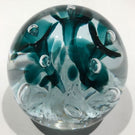 Vintage Monte Dunlavy Art Glass Paperweight Blue Trumpet Flowers on White