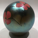 Vintage Vandermark Art Glass Paperweight Iridescent Surface Decorated Flowers