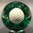 Large Vintage Elwood Ind Art Glass Sulphide Paperweight Golf Ball Green Ground
