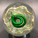 Rare Vintage Murano Art Glass Paperweight Coiled Snake in Yellow & White Basket