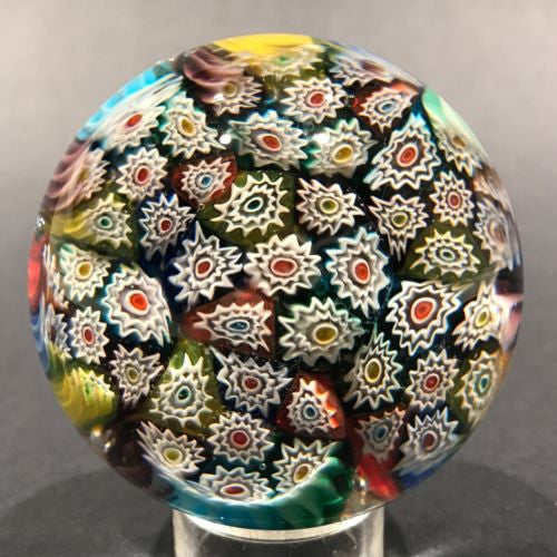 Vintage Murano Art Glass Paperweight Colorful Complex Millefiori on Aventurine