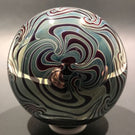 Signed Mark Cantor Art Glass Paperweight Metallic Pulled Feather Design