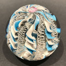 Vintage Pairpoint Art Glass Paperweight Blue & White Crown Rose Cane Millefiori