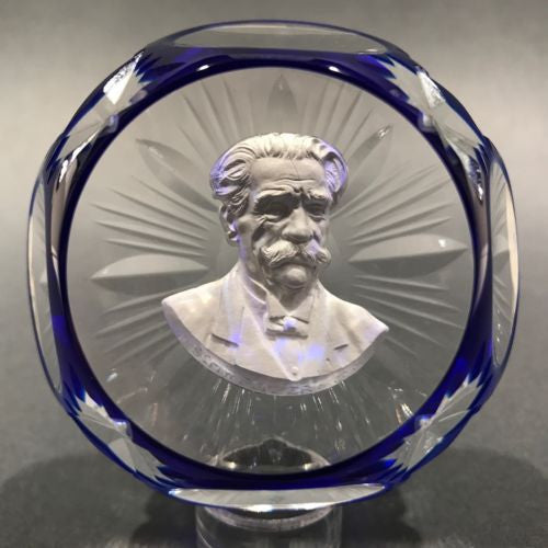 Cristal D Albert Fancy Cut Art Glass Paperweight Albert Schweitzer Sulphide