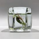 Signed Paul Stankard Art Glass Paperweight Block Lampworked Water Lilly