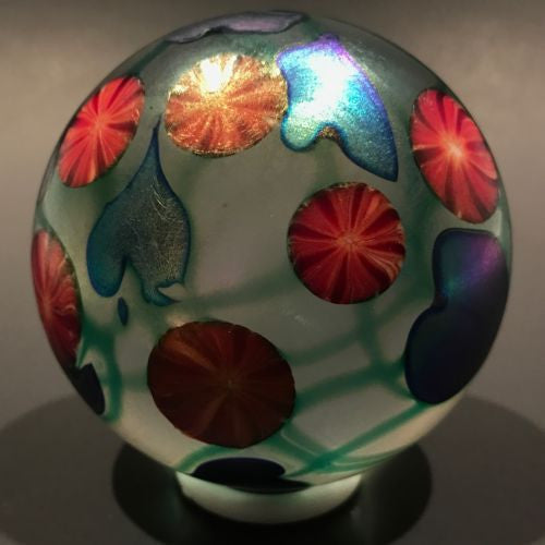 Signed David Lotton Art Glass Paperweight Iridescent Millefiori Vine