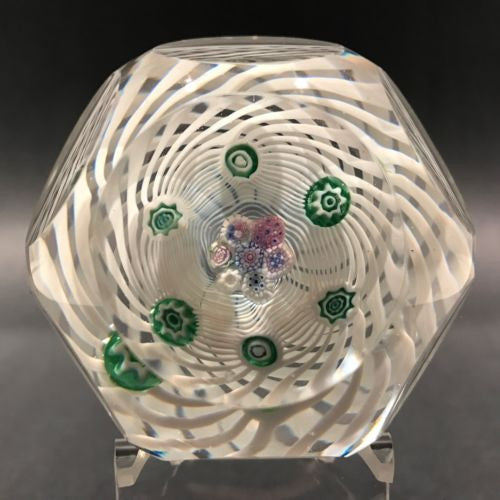 Vintage Pairpoint Art Glass Faceted Paperweight Complex Millefiori on Basket