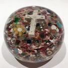 Antique Unknown French Art Glass Paperweight Crucifix Sulphide w/ Millefiori