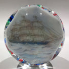 Vintage American Thomas Mosser Art Glass Paperweight Encased Pirate Ship Plaque