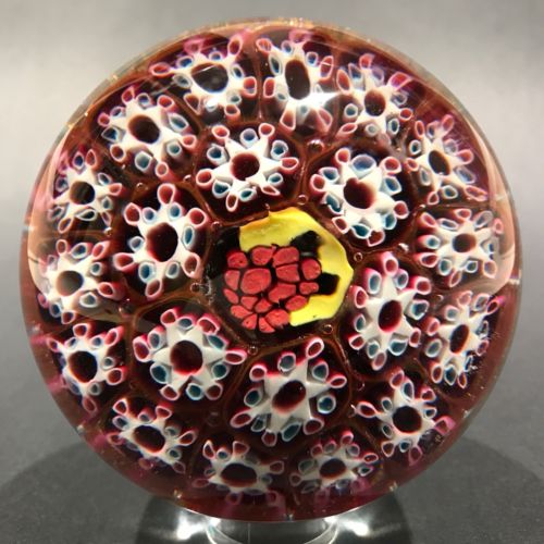Vintage Murano Art Glass Paperweight Complex Concentric Millefiori & Berry Cane