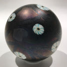 Signed David Lotton Art Glass Paperweight Dark Iridescent w/ Millefiori