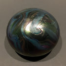 Signed David Lotton Art Glass Paperweight Dark Iridescent Surface Decoration