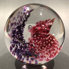 Signed Glass Eye Studio GES Modern Art Glass Paperweight Purple Maroon Bubbles