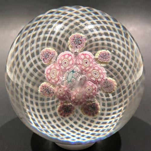 Antique New England Glass Co NEGC Paperweight Millefiori on Latticino Basket