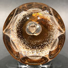 Signed Orrefors Faceted Art Glass Paperweight Gold Plated Modern Design