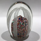 Vintage Murano Art Glass Egg Shaped Paperweight Latticino Streamer Crown