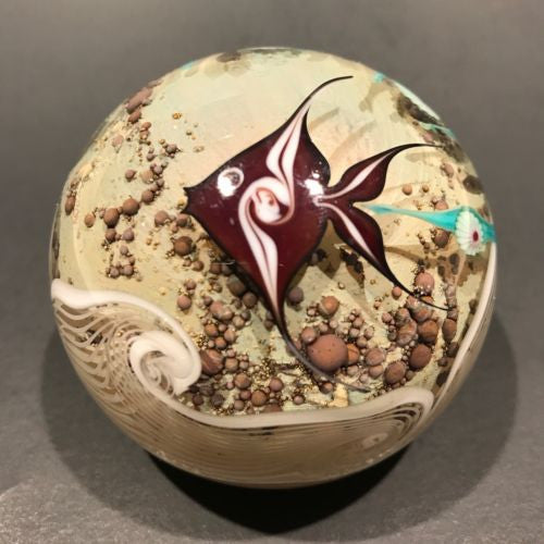 Unsigned Grant Randolf Art Glass Paperweight Tropical Fish w/ Millefiori Kelp