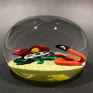 Signed Charles Kaziun Jr. Art Glass Paperweight Snake W/ Pansy & Gold Bee