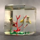 Early Chinese Faceted Art Glass Paperweight Painted Sulphide Birds in a Tree