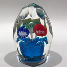 Vintage Murano Faceted Art Glass Paperweight Icepick Millefiori Flowers on Blue