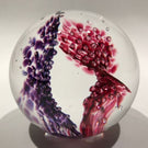 Signed Glass Eye Studio GES Modern Art Glass Paperweight Purple Maroon Bubbles