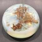 Huge 4" Vintage Murano Encased Pirate Ship Nautical Boat Art Glass Paperweight