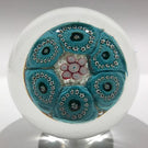 Large Vintage Murano Art Glass Paperweight Complex Blue Flower Millefiori