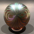 Signed David Lotton Art Glass Paperweight Iridescent Pulled Feather Design