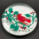 Vintage Murano Art Glass Paperweight Lampworked Cardinal & Winter Holly