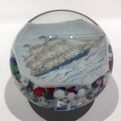 Vintage American Thomas Mosser Art Glass Paperweight Encased Pirate Ship Plaque