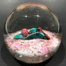 Rare Vintage Murano Art Glass Paperweight Painted Sulphide Cherries w/ Leaf