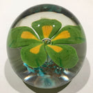 Vintage Murano Art Glass Paperweight Green & Yellow Millefiori Petal Flower
