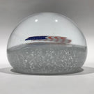 Vintage American Studio Art Glass Paperweight Encased US Flag Decal on White