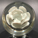 Vintage Millville Style Footed White Crimp Rose Art Glass Paperweight