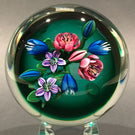 Signed Ken Rosenfeld Art Glass Paperweight Lampworked Floral Bouquet on Green