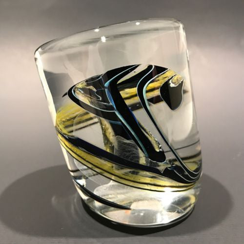 Signed John Lotton Art Glass Paperweight Encased Cylindrical Modern Design