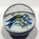 Vintage Henry Davis Art Glass Paperweight Goldfinch Encased Plaque Bird Decal