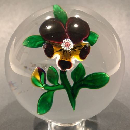 Antique Baccarat Art Glass Paperweight Lampwork Yellow Pansy Star Cut Base